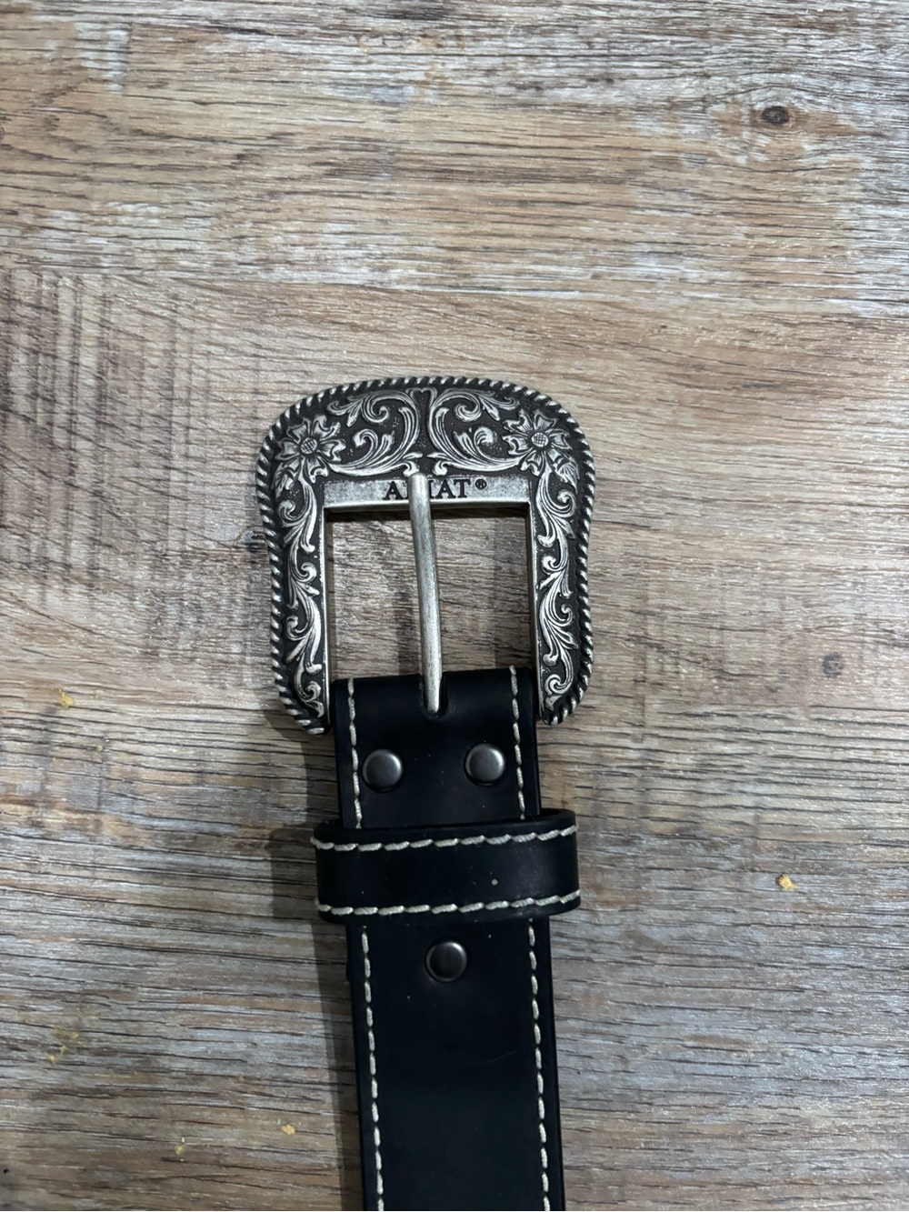 Ariat Western-Style Black Leather Belt with Ornate Silver Buckle